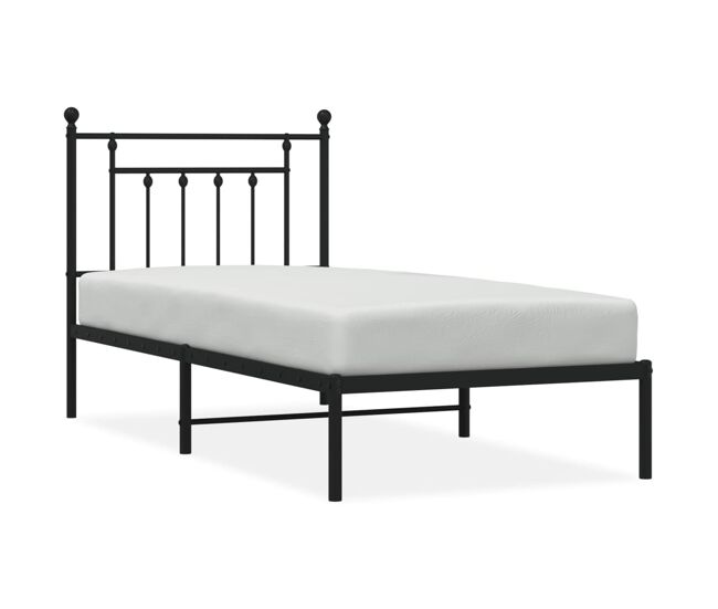 Estructura de cama con cabecero metal negro 90x190 cm con cabecero