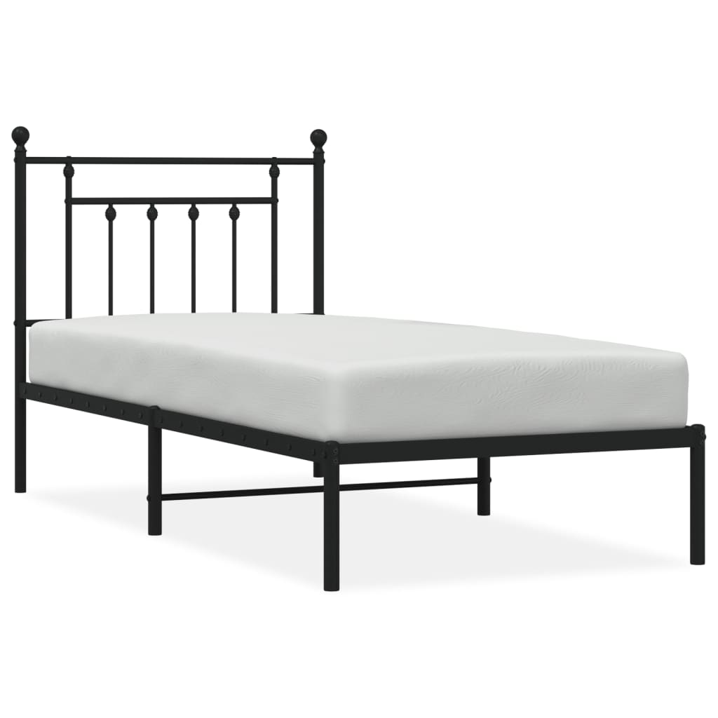 Estructura de cama con cabecero metal negro 80x200 cm con cabecero