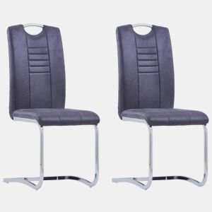 vidaXL Cadeiras de jantar cantilever 2 pcs camurça artificial cinzento