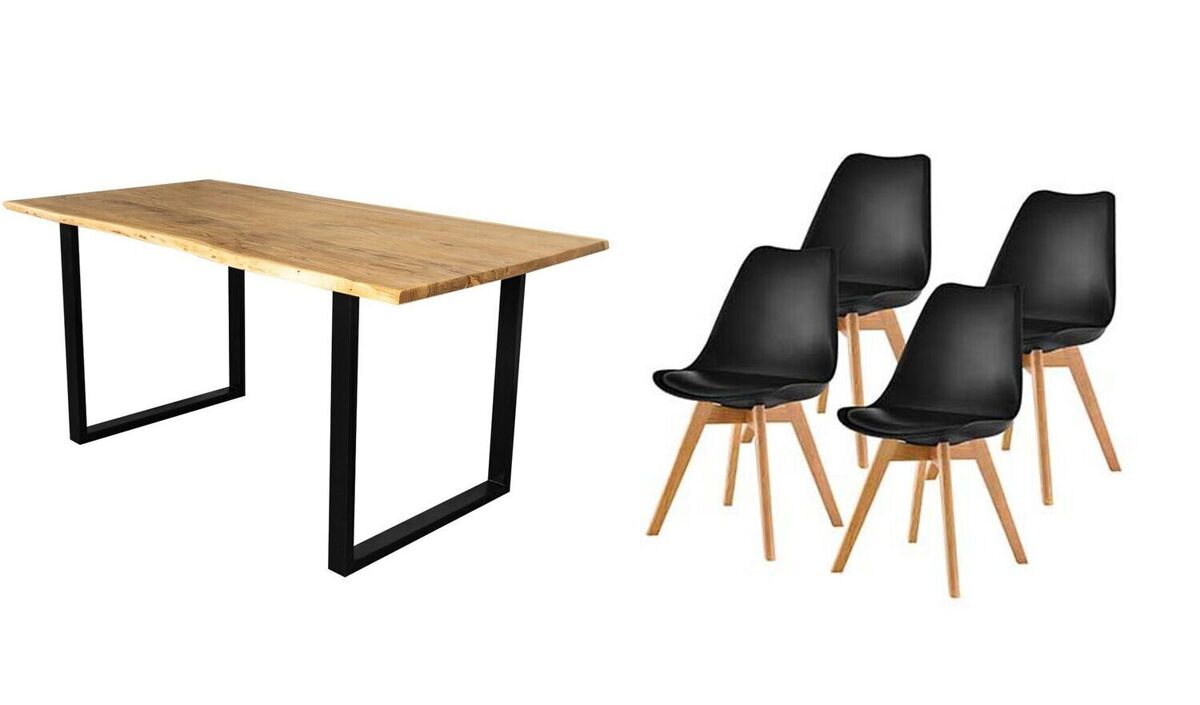 Pack Mesa de Comedor o Cocina Madera Maciza + 4 Sillas 160x85