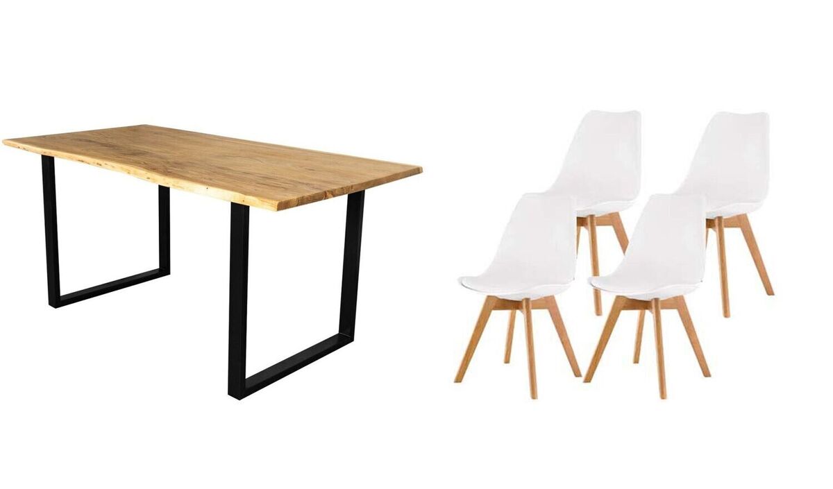Pack mesa de comedor o cocina madera maciza 140cm + sillas nordic