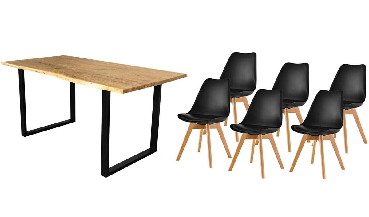 Pack mesa de comedor o cocina madera maciza 140cm + sillas nordic