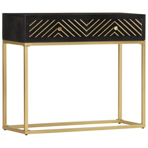 vidaXL Mesa consola 90x30x75 cm mangueira maciça preto e dourado vidaXL Mesa consola 90x30x75 cm mangueira maciça preto e dourado