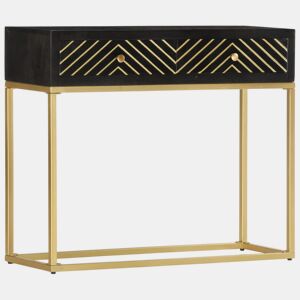 vidaXL Mesa consola 90x30x75 cm mangueira maciça preto e dourado