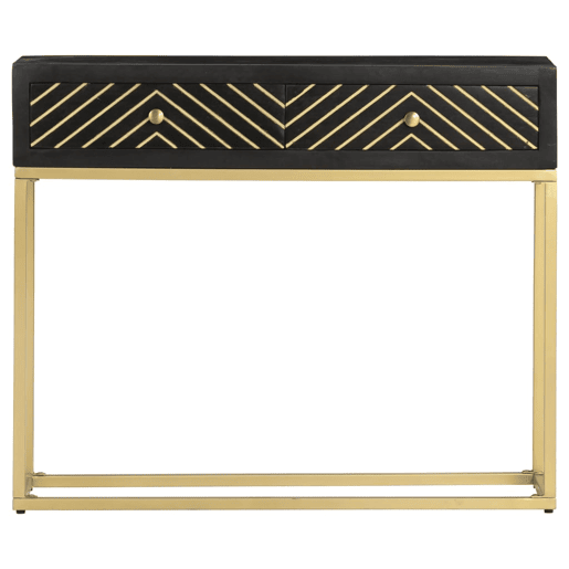 vidaXL Mesa consola 90x30x75 cm mangueira maciça preto e dourado vidaXL Mesa consola 90x30x75 cm mangueira maciça preto e dourado