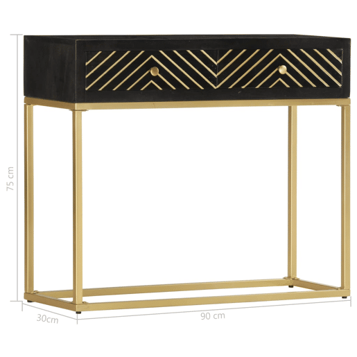 vidaXL Mesa consola 90x30x75 cm mangueira maciça preto e dourado vidaXL Mesa consola 90x30x75 cm mangueira maciça preto e dourado