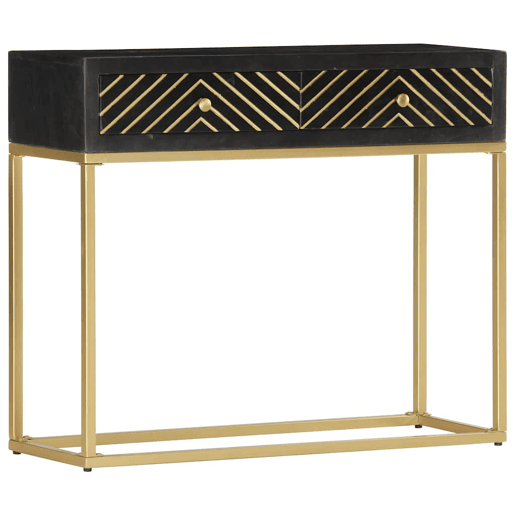 vidaXL Mesa consola 90x30x75 cm mangueira maciça preto e dourado vidaXL Mesa consola 90x30x75 cm mangueira maciça preto e dourado