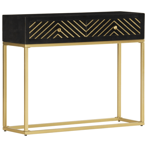 vidaXL Mesa consola 90x30x75 cm mangueira maciça preto e dourado vidaXL Mesa consola 90x30x75 cm mangueira maciça preto e dourado