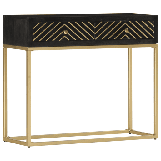 vidaXL Mesa consola 90x30x75 cm mangueira maciça preto e dourado vidaXL Mesa consola 90x30x75 cm mangueira maciça preto e dourado