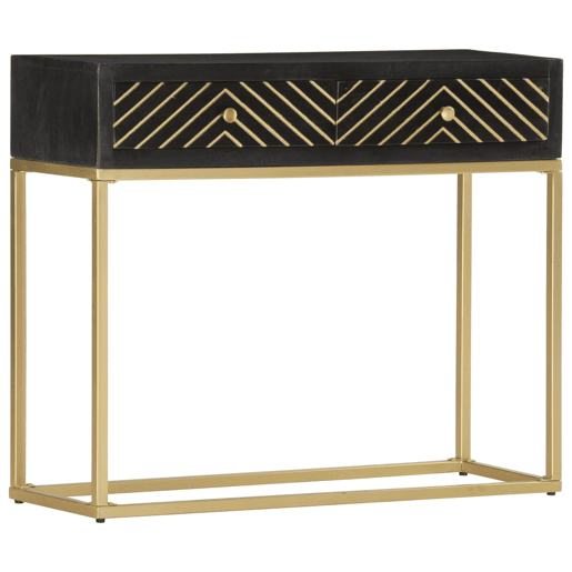 vidaXL Mesa consola 90x30x75 cm mangueira maciça preto e dourado vidaXL Mesa consola 90x30x75 cm mangueira maciça preto e dourado