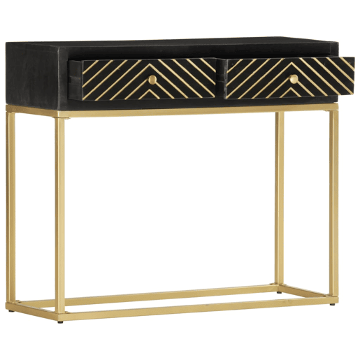 vidaXL Mesa consola 90x30x75 cm mangueira maciça preto e dourado vidaXL Mesa consola 90x30x75 cm mangueira maciça preto e dourado