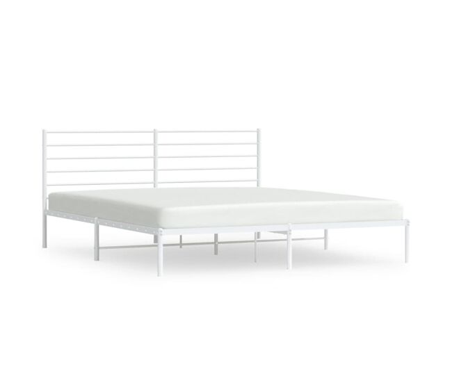 Estructura de cama con cabecero metal blanca 200x200 cm con cabecero