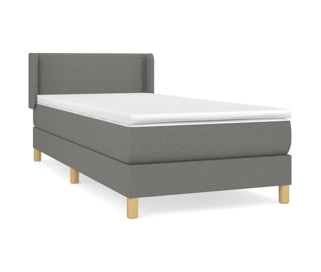 Cama box spring con colchón tela gris oscuro 100x200 cm liso con clavos