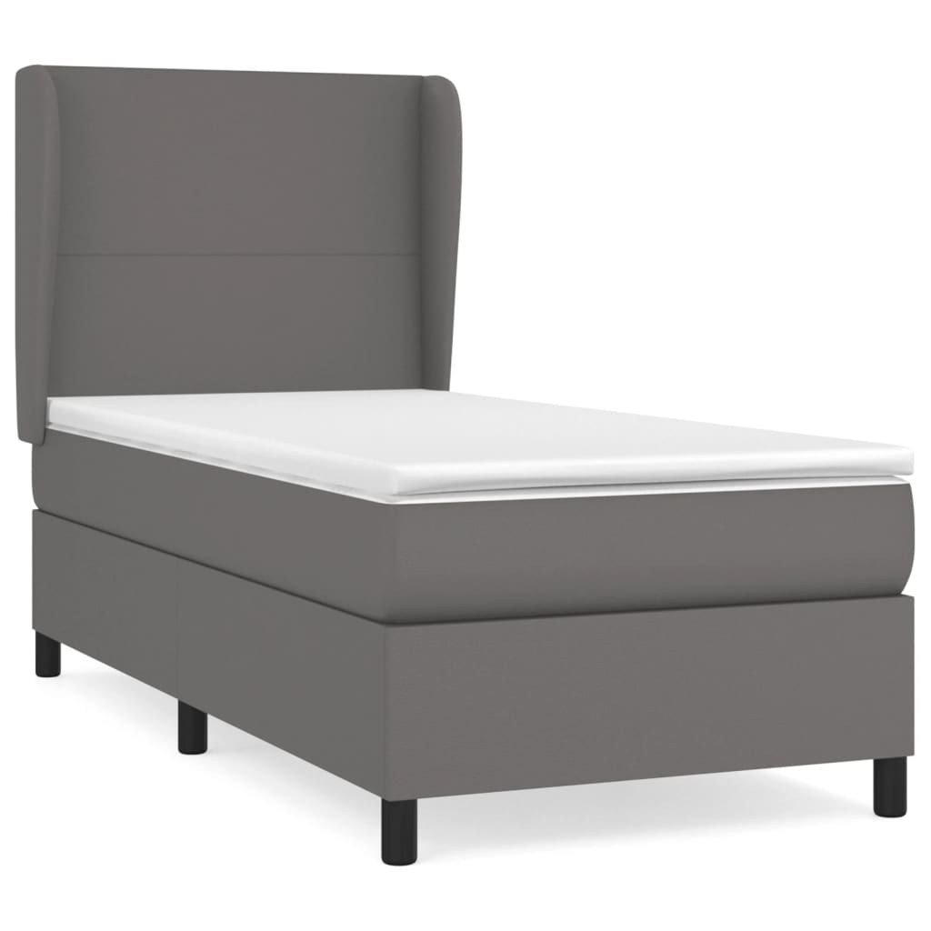 Cama box spring con colchón cuero sintético gris 100x200 cm diseño plano