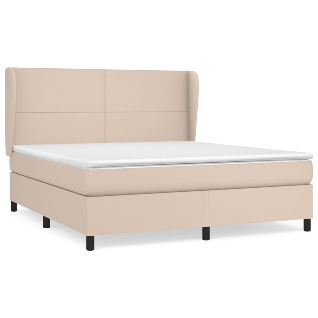 Cama box spring con colchón cuero sintético capuchino 160x200cm diseño plano