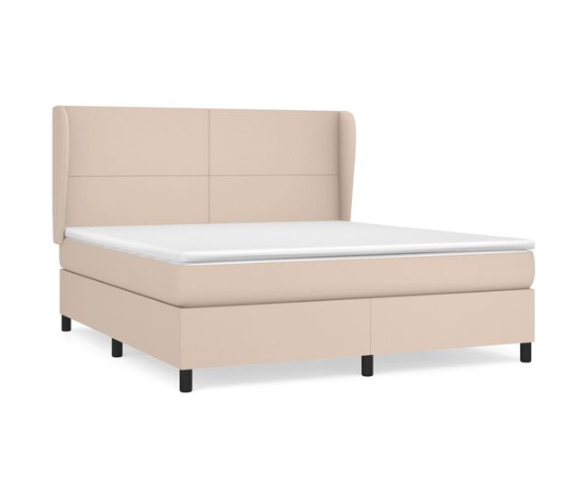 Cama box spring con colchón cuero sintético capuchino 160x200cm diseño plano