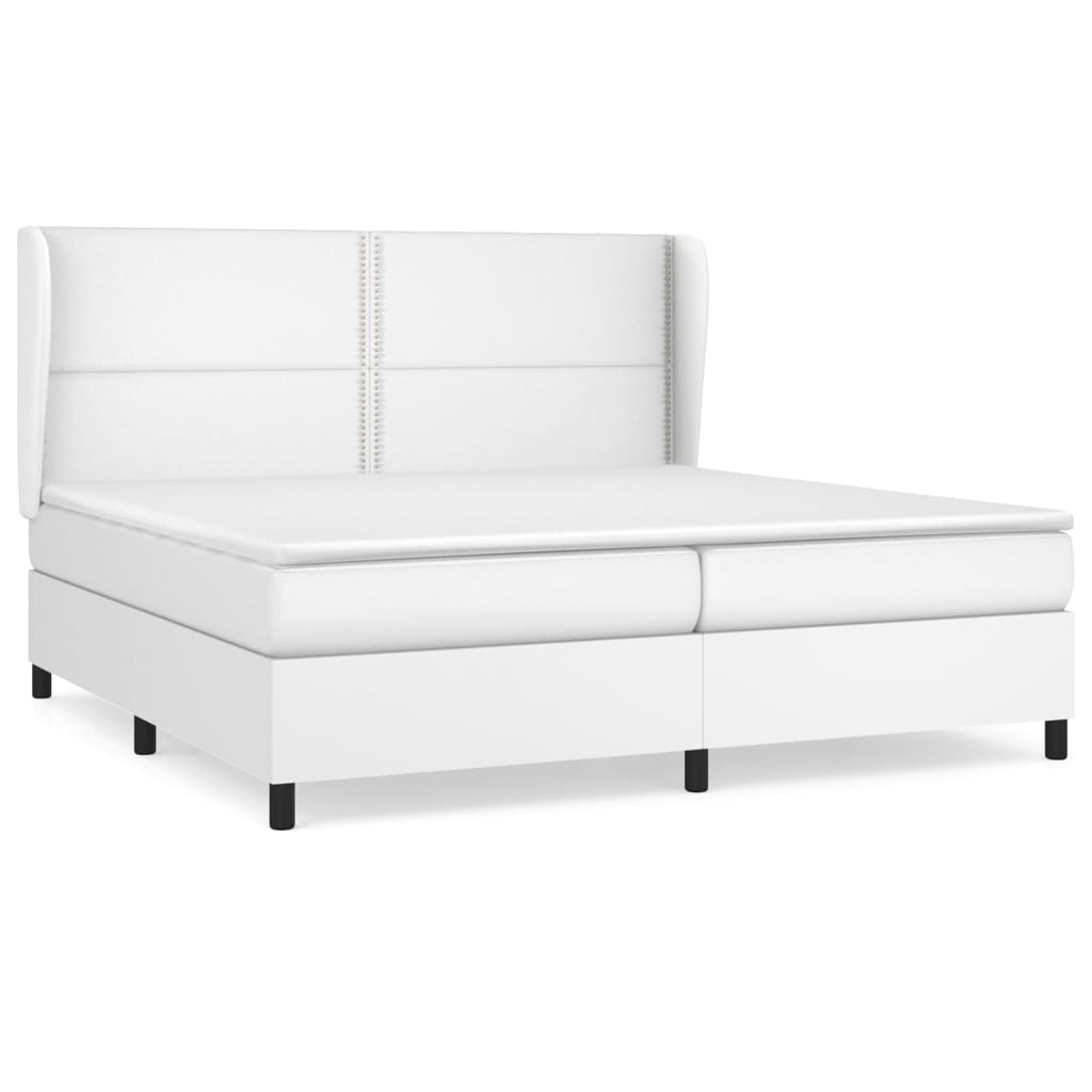 cama box spring con colchon cuero sintetico blanco 200x200 cm liso con clavos