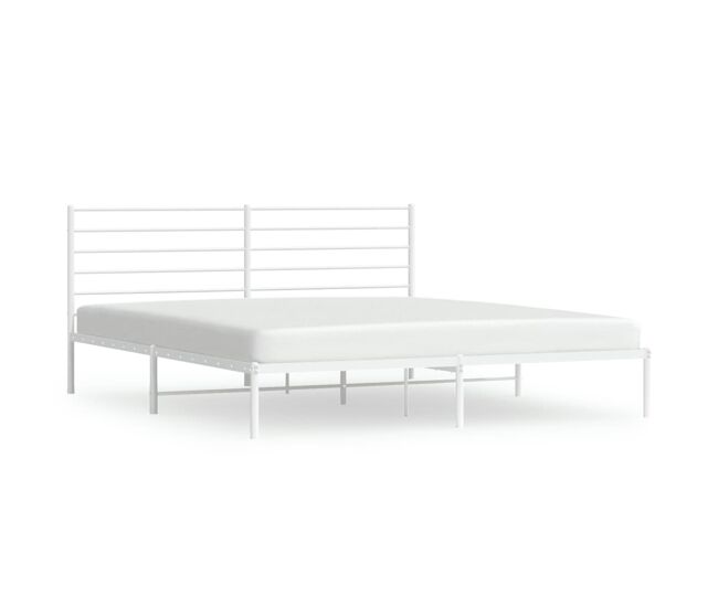 Estructura de cama de metal con cabecero blanco 193x203 cm con cabecero