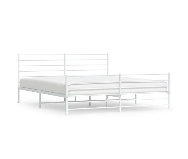 Estructura cama metal con cabecero y estribo blanco 200x200 cm con cabecero y pie de cama