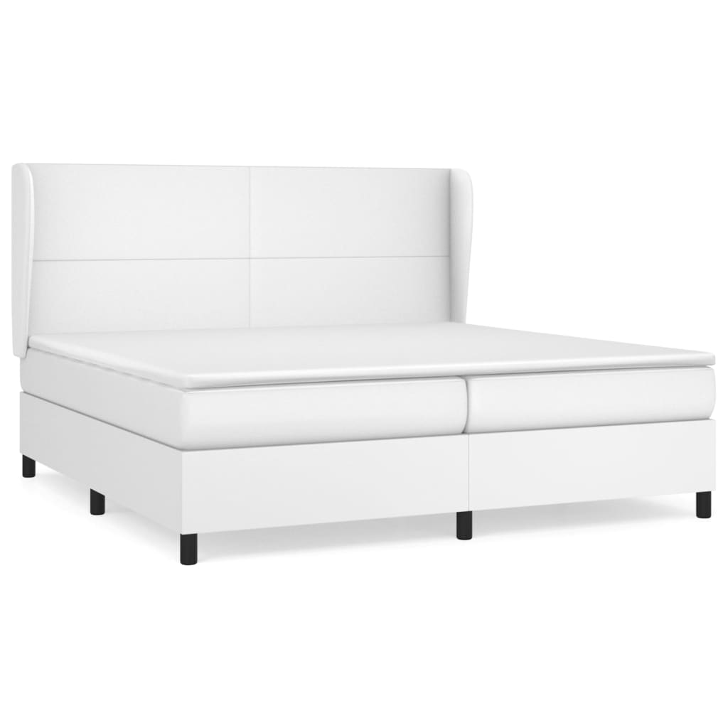 Cama box spring con colchón cuero sintético blanco 200x200 cm diseño plano