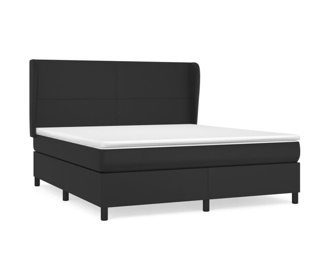 Cama box spring con colchón cuero sintético negro 180x200 cm diseño plano