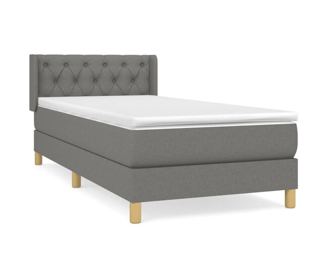 Cama box spring con colchón tela gris oscuro 80x200 cm diseño de botones