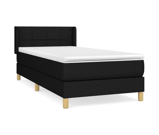 Cama box spring con colchón tela negro 100x200 cm bloques con cuadros