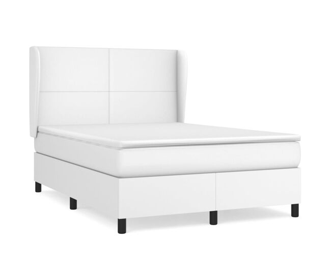 Cama box spring con colchón cuero sintético blanco 140x200cm diseño plano