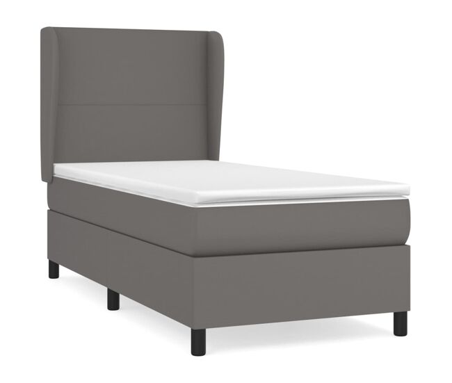 Cama box spring con colchón cuero sintético gris 80x200 cm diseño plano