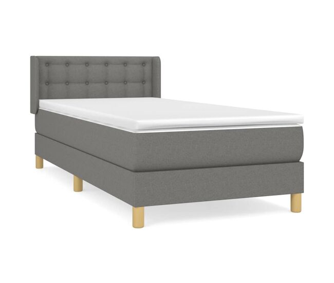 Cama box spring con colchón tela gris oscuro 80x200 cm botones