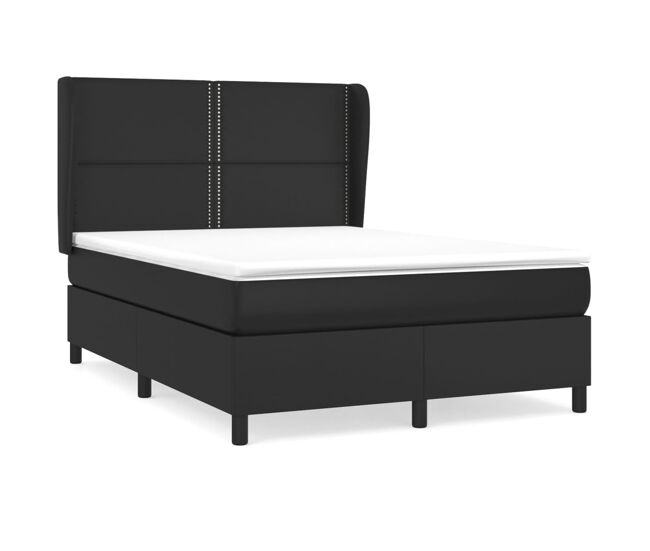 Cama box spring con colchón cuero sintético negro 140x190 cm liso con clavos