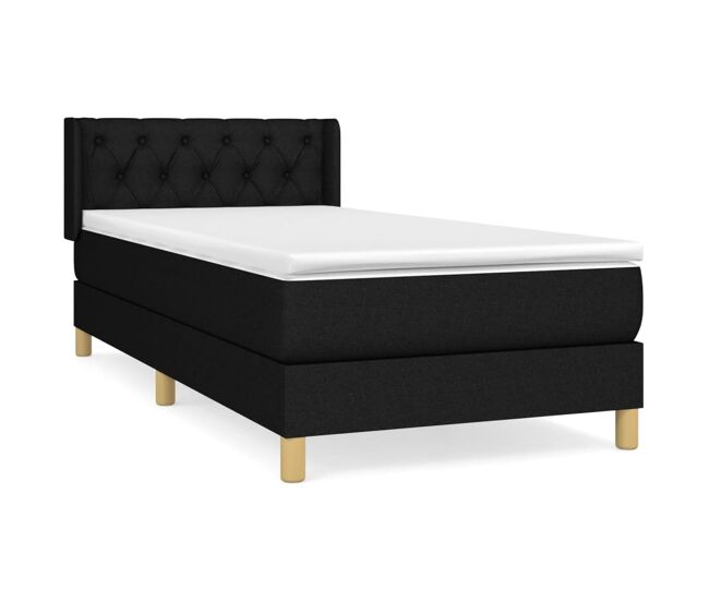 Cama box spring con colchón tela negro 80x200 cm diseño de botones