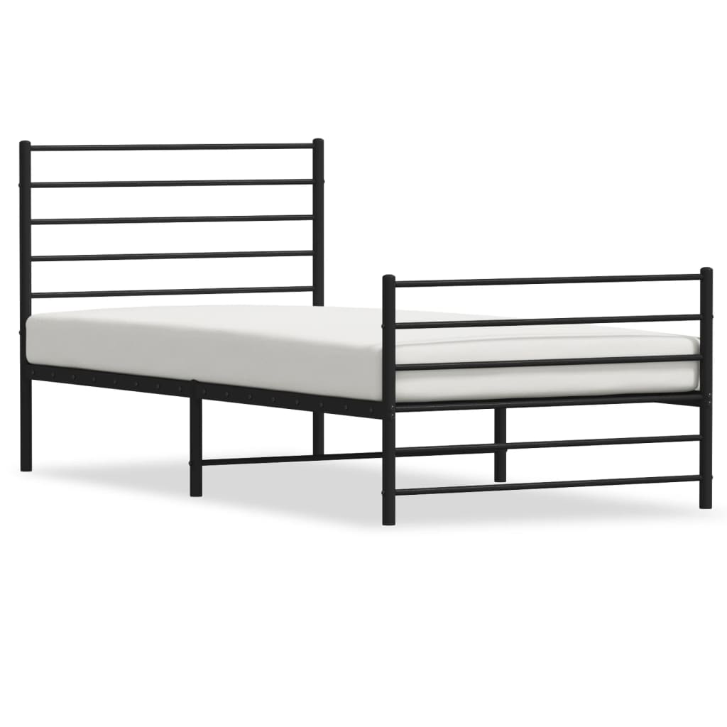 estructura de cama con cabecero y estribo metal negro 107x203cm con cabecero y pie de cama