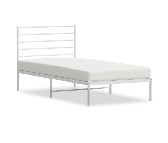 Estructura de cama de metal con cabecero blanco 90x190 cm con cabecero