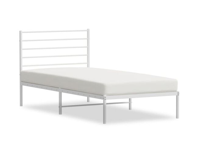 Estructura de cama de metal con cabecero blanco 90x200 cm con cabecero