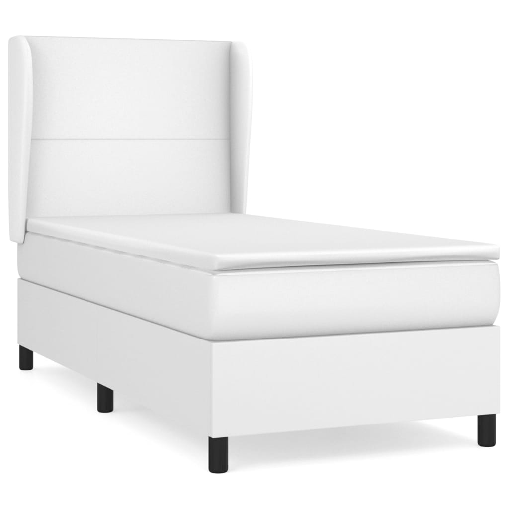 Cama box spring con colchón cuero sintético blanco 80x200 cm diseño plano