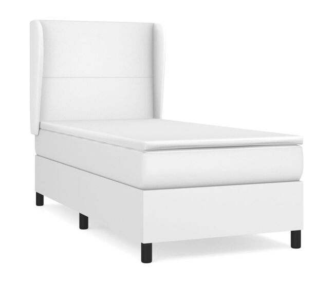 Cama box spring con colchón cuero sintético blanco 80x200 cm diseño plano
