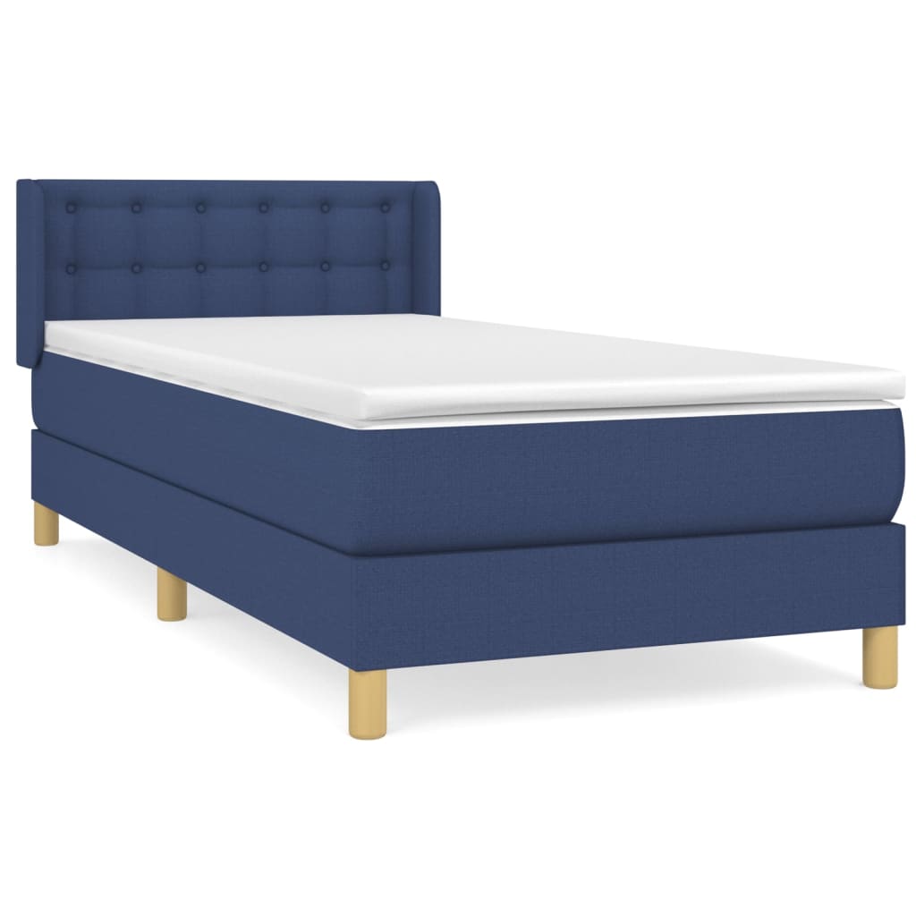 Cama box spring con colchón tela azul 100x200 cm botones
