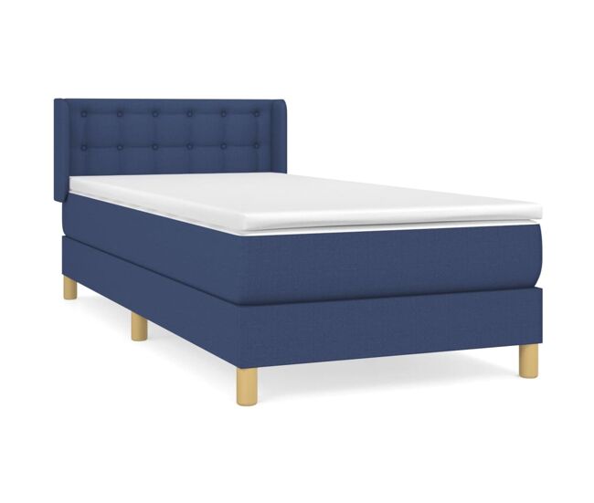 Cama box spring con colchón tela azul 100x200 cm botones