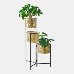 Suporte para plantas Verrebroek 80 x 45 x 45 cm latão preto en.casa