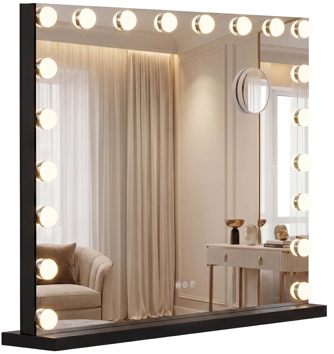 Espejo de maquillaje norlina con bluetooth metal negro 14x80x62 cm