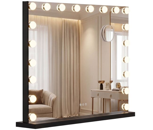 Espejo de maquillaje norlina con bluetooth metal negro 14x80x62 cm