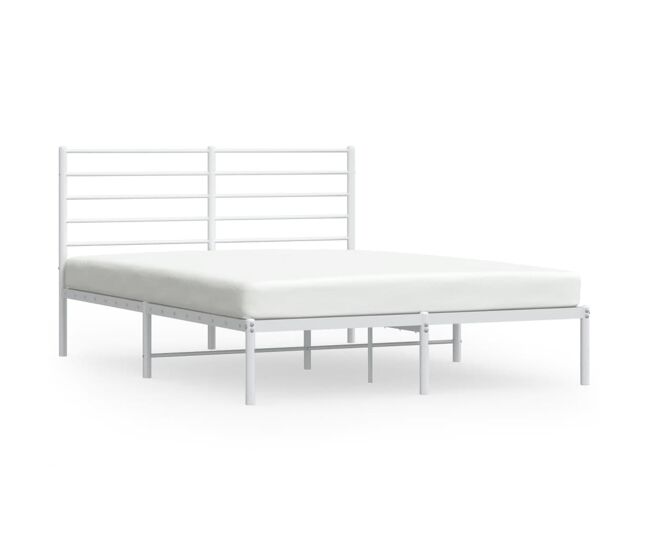 Estructura de cama de metal con cabecero blanca 135x190 cm con cabecero