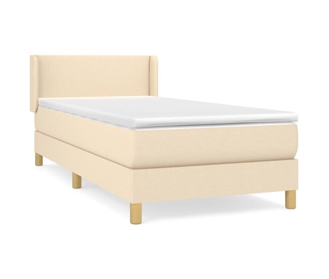 Cama box spring con colchón tela color crema 100x200 cm diseño plano