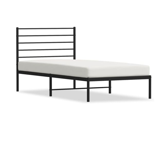 Estructura de cama con cabecero metal negro 75x190 cm con cabecero