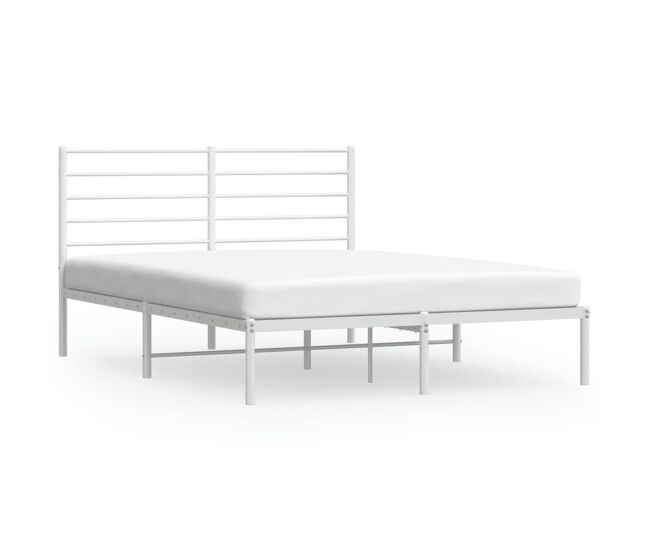 Estructura de cama de metal con cabecero blanca 140x190 cm con cabecero