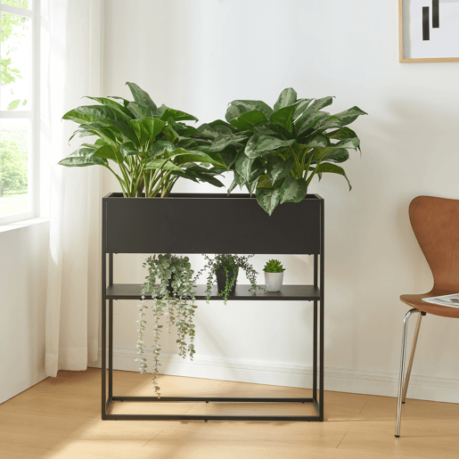 Suporte para plantas Joensuu com prateleira 80x80x25 cm - Preto en.casa