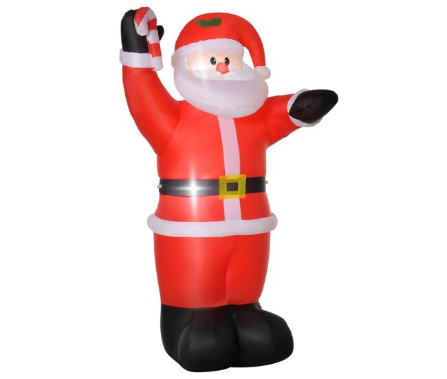 Homcom papá noel inflable 240 cm papá noel hinchable con bastón luces led e inflador eléctrico decoración navideña para exteriores interiores multicolor
