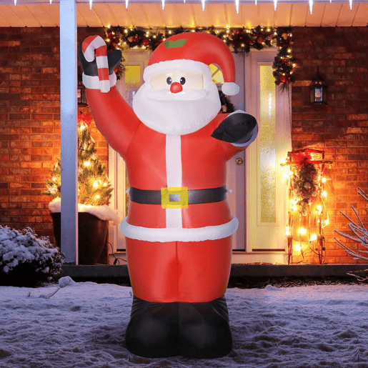 HOMCOM Pai Natal Insuflável 240 cm Pai Natal Insuflável com Bengala Luzes LED e Insuflador Elétrico Decoração de Natal para Exterior e Interior Multicor HOMCOM Pai Natal Insuflável 240 cm Pai Natal Insuflável com Bengala Luzes LED e Insuflador Elétrico Decoração de Natal para Exterior e Interior Multicor