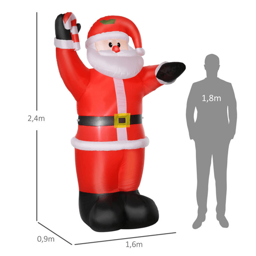 HOMCOM Pai Natal Insuflável 240 cm Pai Natal Insuflável com Bengala Luzes LED e Insuflador Elétrico Decoração de Natal para Exterior e Interior Multicor HOMCOM Pai Natal Insuflável 240 cm Pai Natal Insuflável com Bengala Luzes LED e Insuflador Elétrico Decoração de Natal para Exterior e Interior Multicor